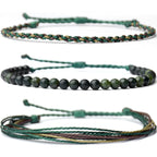 Handmade Natural Stone Beaded Healing Bracelet Gift for Men Adjustable Rope String Bracelet (Lava Rock, Adjustable)