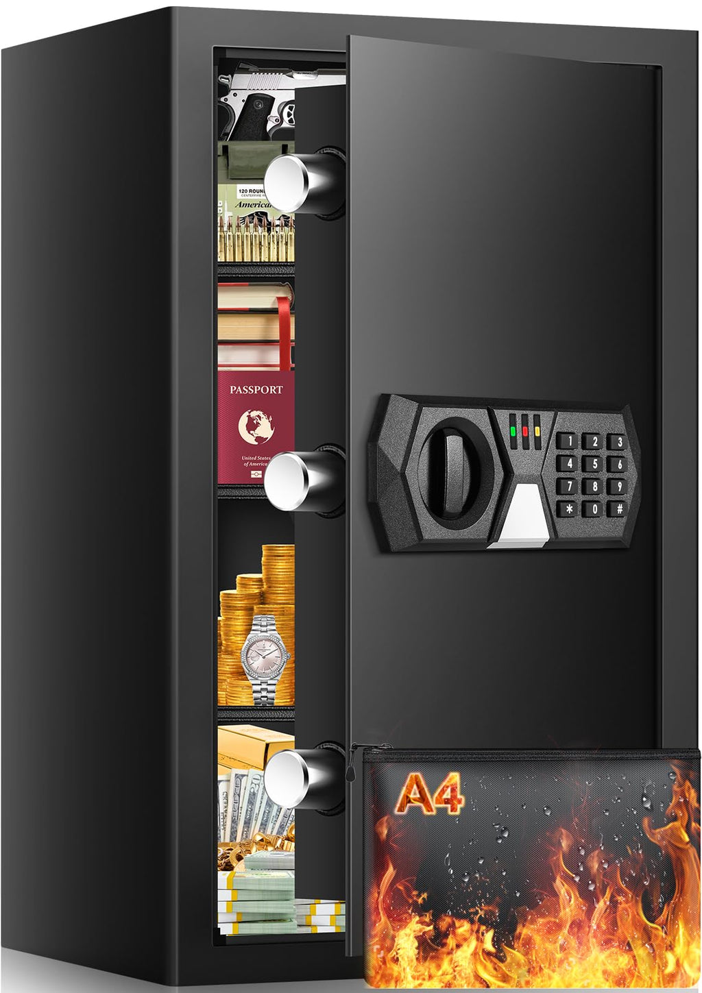 4.1 Cuft Fireproof Safe For Home Documents, Safe Box Fireproof Waterproof, Security Document Safes With Keypad Key Lock, Silent Mode, Removable Shelf, Large Digital Combination Safe For Money Jewelry