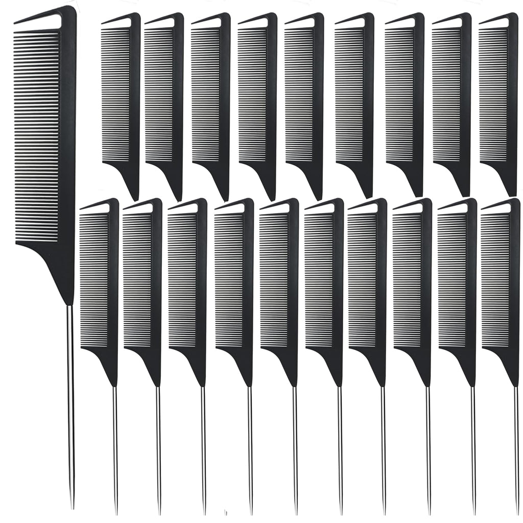 Metal Carbon Parting Combs for Women, Girls - 20 PCS for Curly, Braiding, Styling Hair (Black)