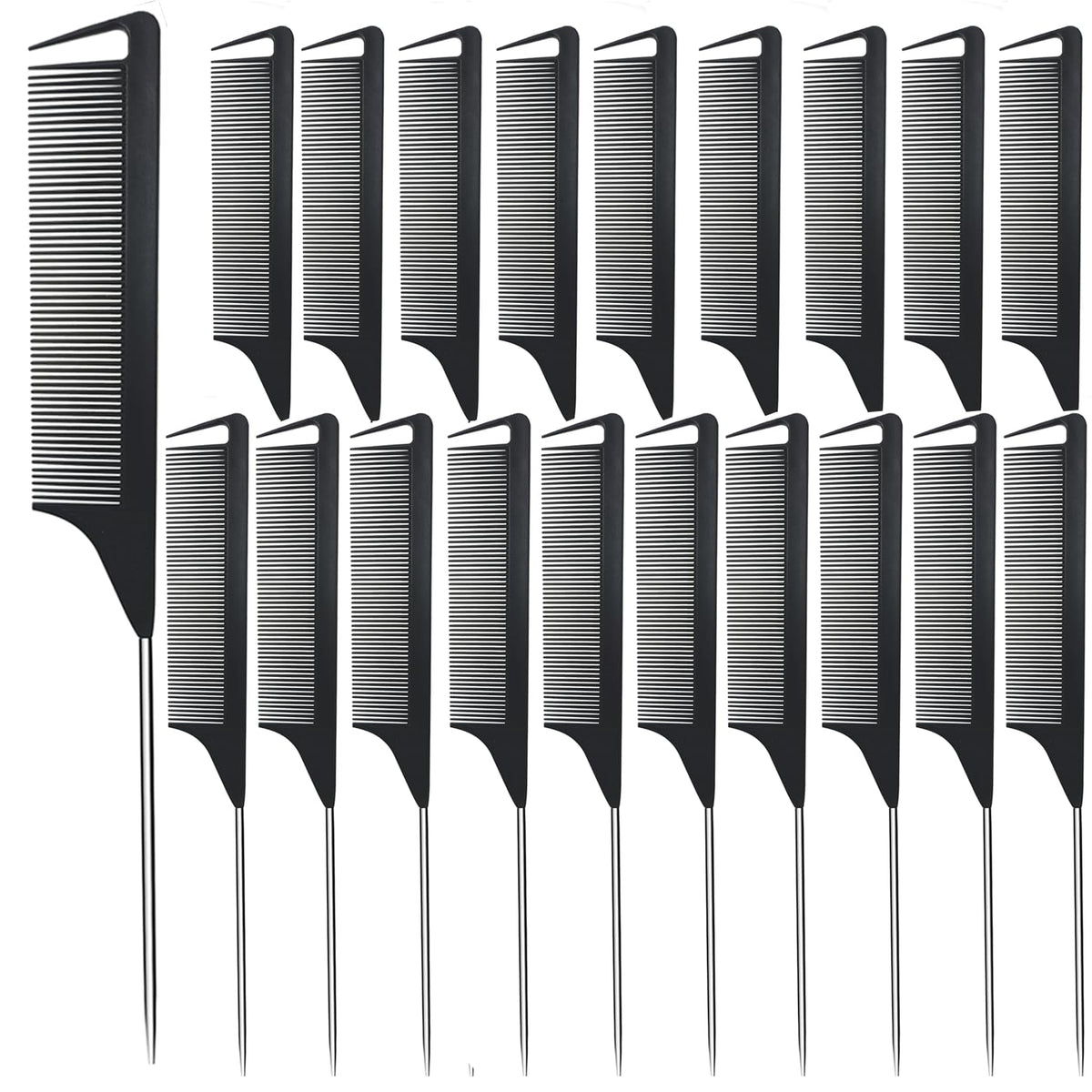 Metal Carbon Parting Combs for Women, Girls - 20 PCS for Curly, Braiding, Styling Hair (Black)