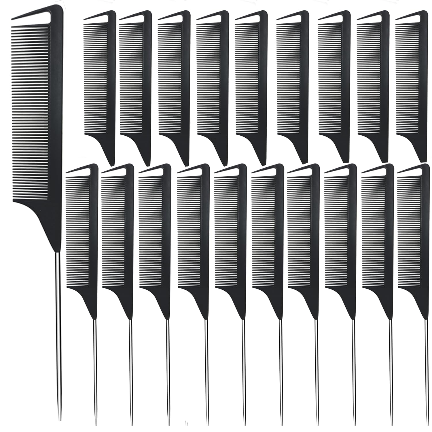 Metal Carbon Parting Combs for Women, Girls - 20 PCS for Curly, Braiding, Styling Hair (Black)