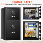 [DOUBLE DOOR SAFE] 8.1 Cub Extra Large Home Safe with Fireproof Waterproof Document Bag, Heavy Duty Digital Security Safe with [HIDDEN LOCK BOX], Fireproof Safe for Home Business Office USE - Grand Goldman