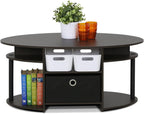 Furinno Jaya Simple Design Oval Coffee Table with Bin for Living Room, Walnut
