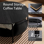 Round Coffee Table, 2-Tier 32.9" Circle Coffee Tables with Storage Wood Rustic Farmhouse Center Circular Coffee Table for Living Room Bedroom Balcony Office - Black