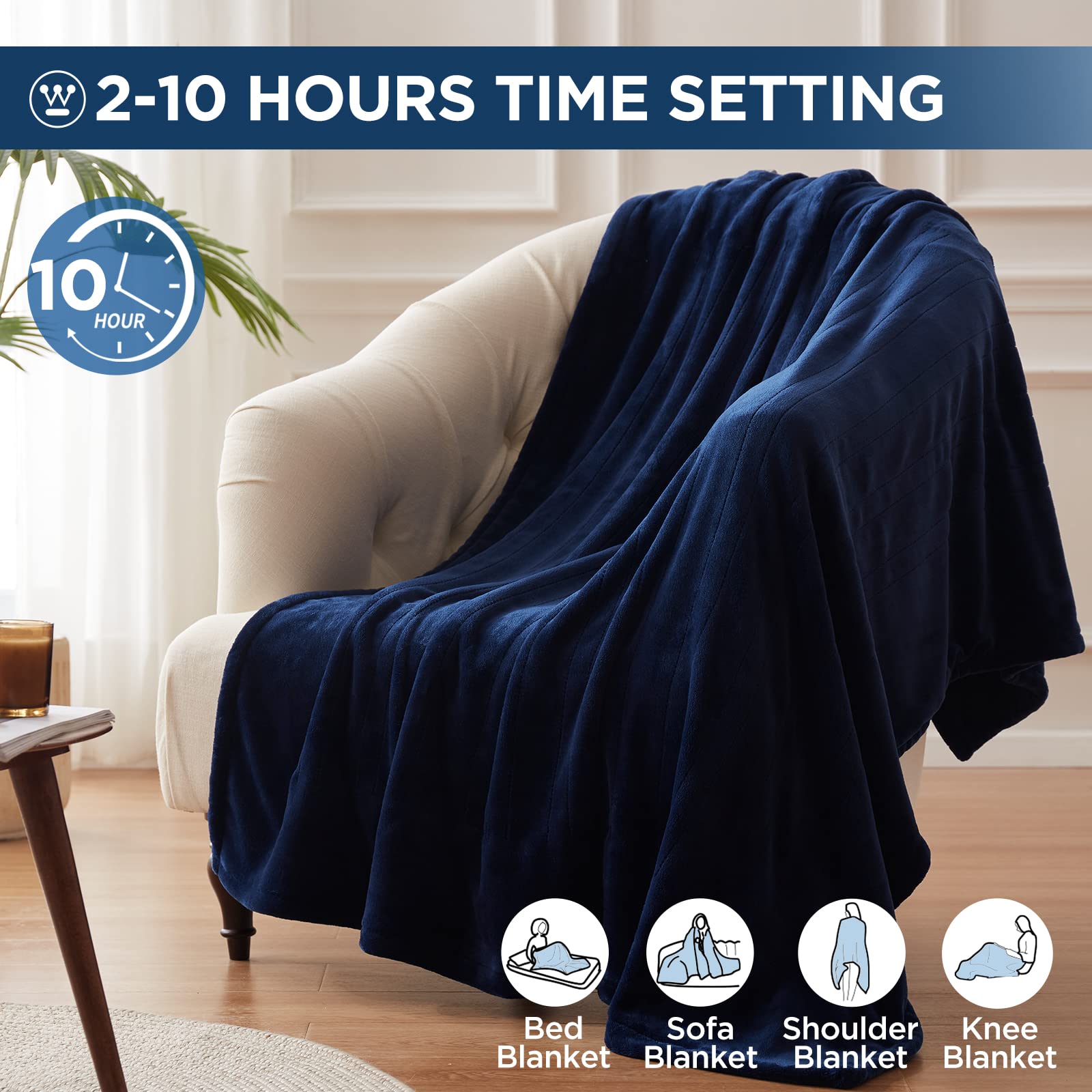 Manta eléctrica Westinghouse tamaño Queen, franela súper suave y acogedora 84" x 90" manta calefactable con 10 niveles de calentamiento rápido y apagado automático de 1-12 horas, lavable a máquina, certificación ETL y FCC, beige