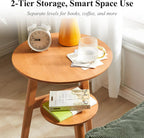Side Table, 2-Tier Round End Tables Living Room, Mid Century Modern Side Table, Round Nightstand, Oak Accent Table, Small Round Coffee Table, 16.54" Dia.x 23.62" H(Natural)