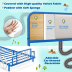 Cadres de lit jumeaux Costzon pour enfants, cadre de lit plateforme en métal avec support à lattes, tête de lit rembourrée et pied de lit à lattes, pas besoin de sommier, montage facile, convient aux matelas jumeaux standard (voiture de course)