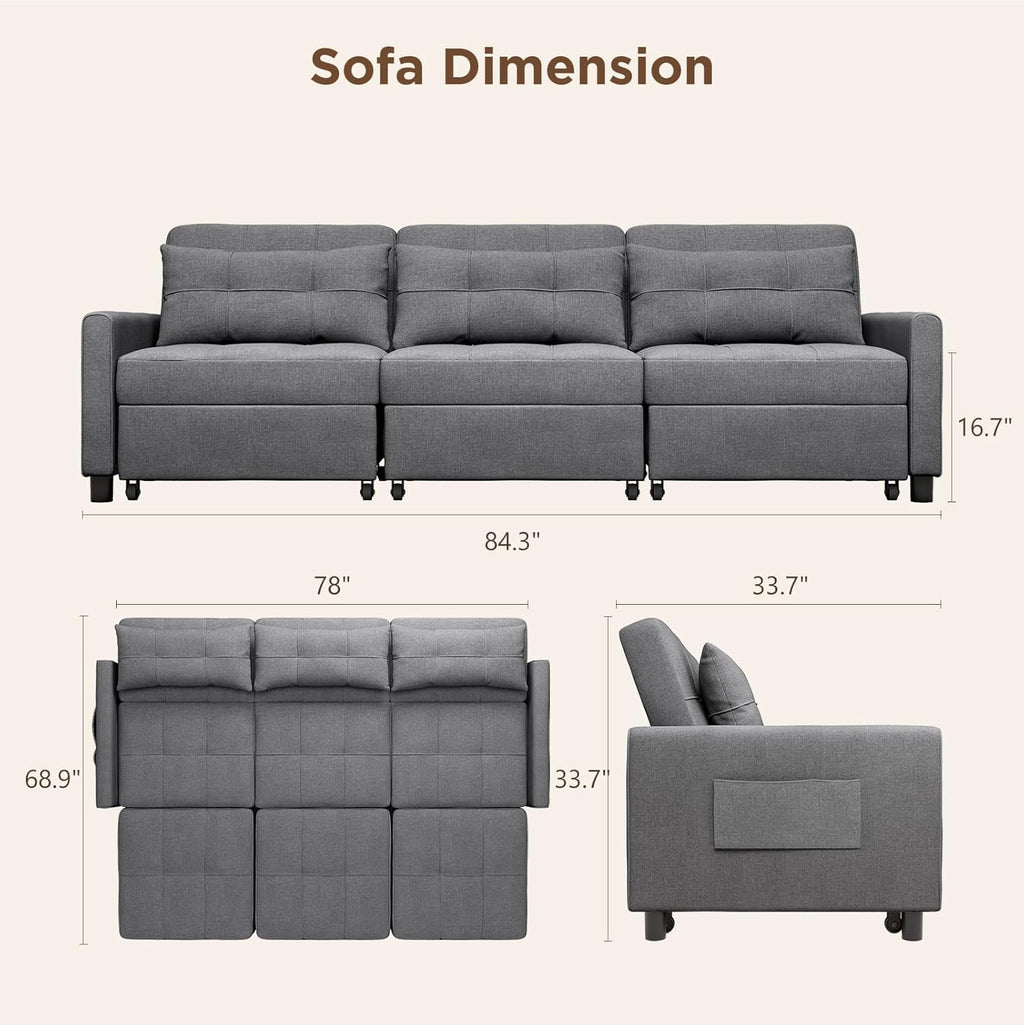 Aiho Sectional Sleeper Sofa, 84 Inch Pull Out Couch with Adjustment Backrest & Ottoman, Convertible Sectional Couch Bed for Living Room, Guest Room, Dark Grey
