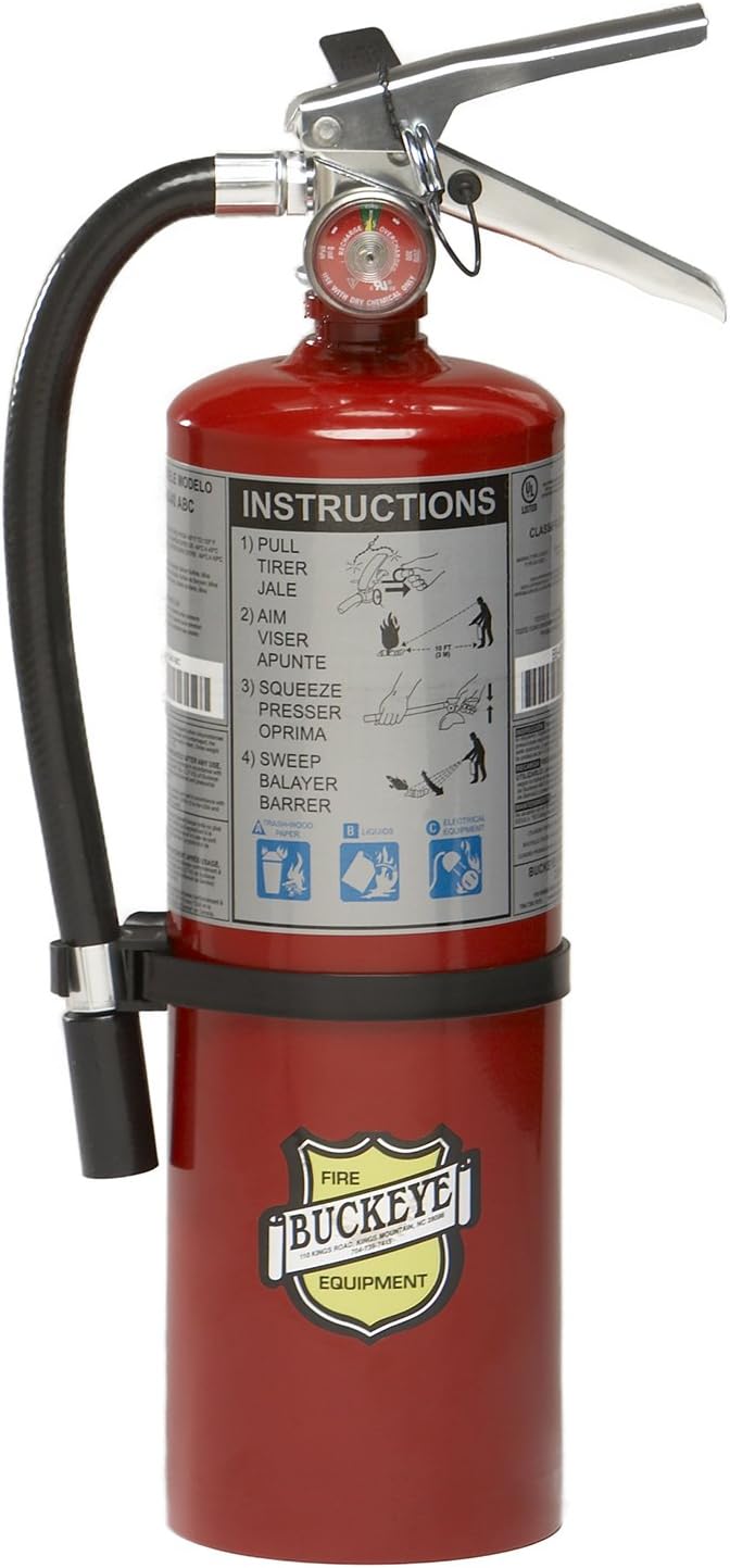 Buckeye 10914 ABC Multipurpose Dry Chemical Hand Held Fire Extinguisher with Aluminum Valve and Wall Hook, 5 lbs Agent Capacity, 3-3/8" Diameter x 7-1/4" Width x 16-3/8" Height