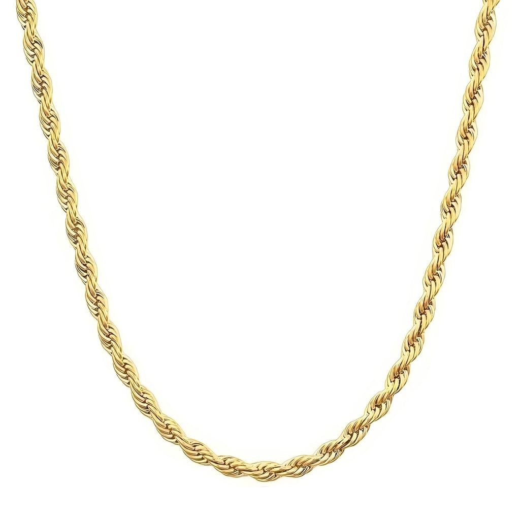 Colar de Corrente de Corda Maciça em Ouro Amarelo 14K Nareteri para Mulheres e Homens com Fecho Lagosta, 1,55mm, 16 polegadas