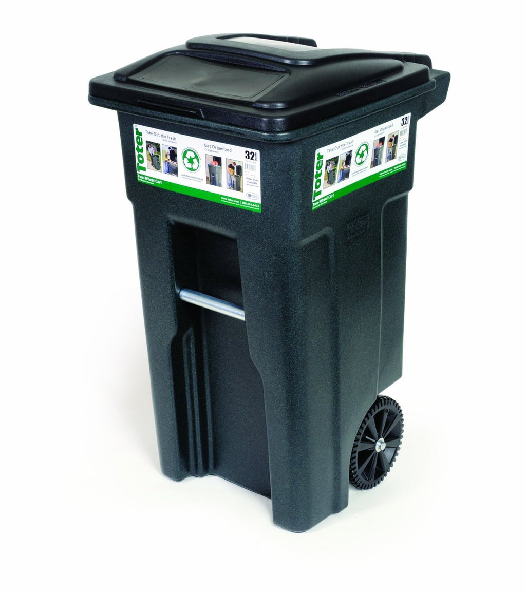 Toter 25564-R1209 Residential Heavy Duty Two Wheeled Trash Can, Blackstone, 64 Gallon