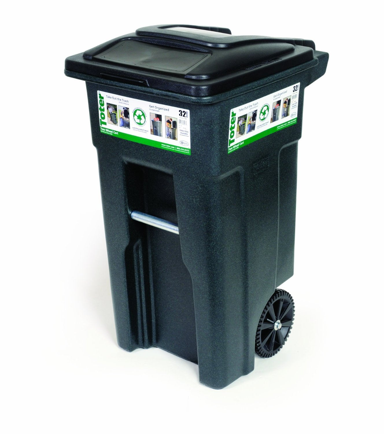 Toter 25564-R1209 Residential Heavy Duty Two Wheeled Trash Can, Blackstone, 64 Gallon