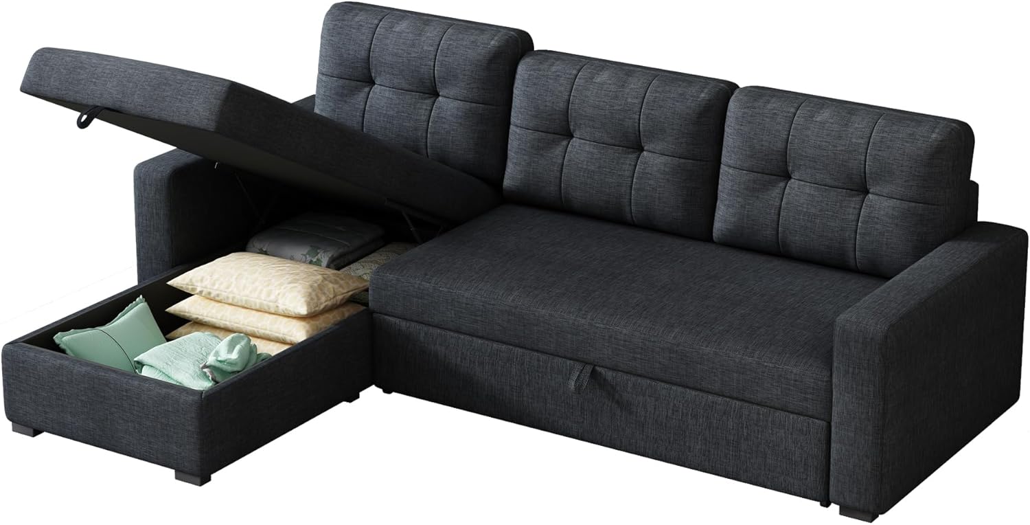 L-Shape Reversible Sectional Sleeper Sofa Bed 4 in 1 Pull Out Couch with Storage Chaise & Removable Back Cushions,Convertible Sleeper Corner Couch Pull-Out Sofa Bed for Living Room,Office