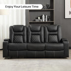 Home Theater Seats, Faux Leather Movie 3 Seat Recliner Sofa with Hidden Arm Storage, Power Gaming Reclining Sofa with USB Charge and Cup Holders