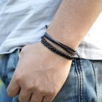 Handmade Natural Stone Beaded Healing Bracelet Gift for Men Adjustable Rope String Bracelet (Lava Rock, Adjustable)