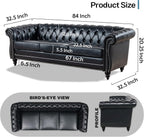 Chesterfield Sofas for Living Room, Black Rolled Arm 3-Seater Leather 84" Large Couch Deep Button Nailhead Tufted Upholstered Couches for Bedroom, Office Apartment Easy to Assemble