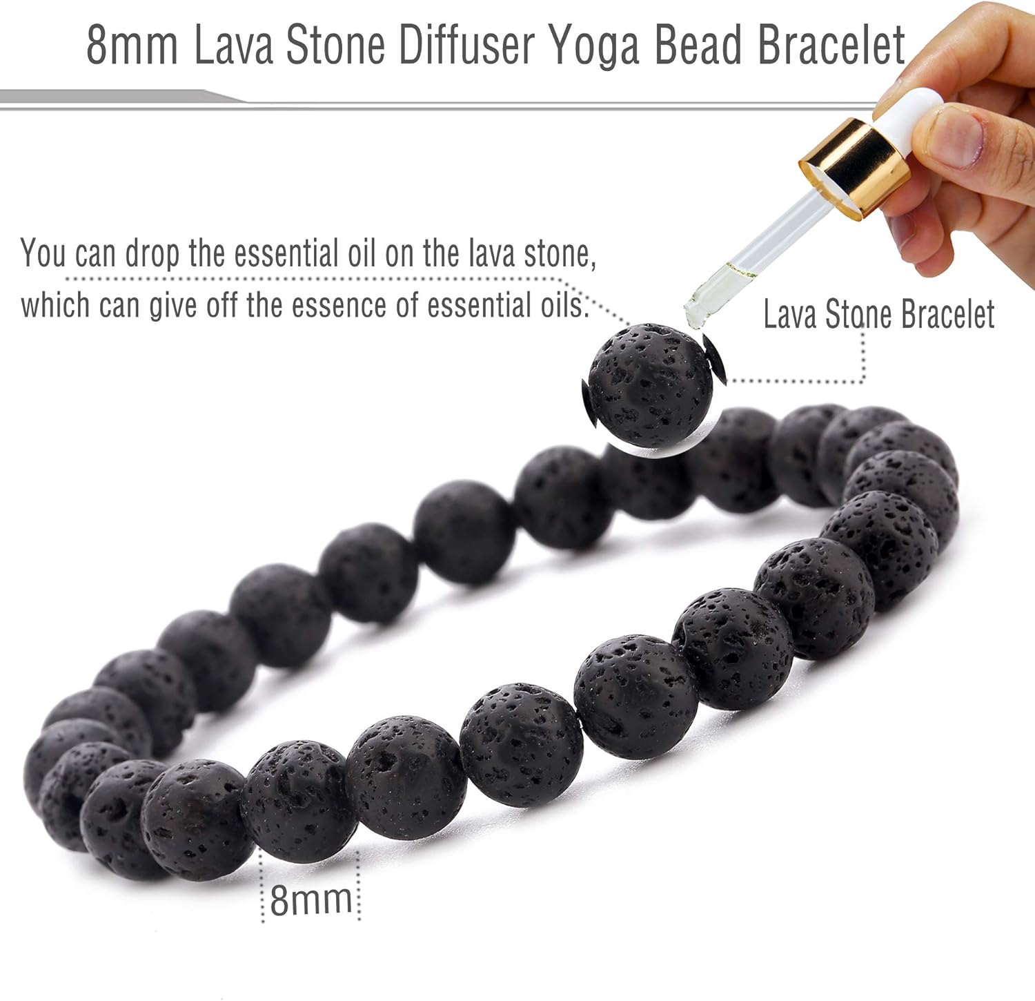 Hamoery Men Women 8mm Natural Stone Lava Rock Diffuser Bracelet Elastic Yoga Agate Beads Bracelet Bangle