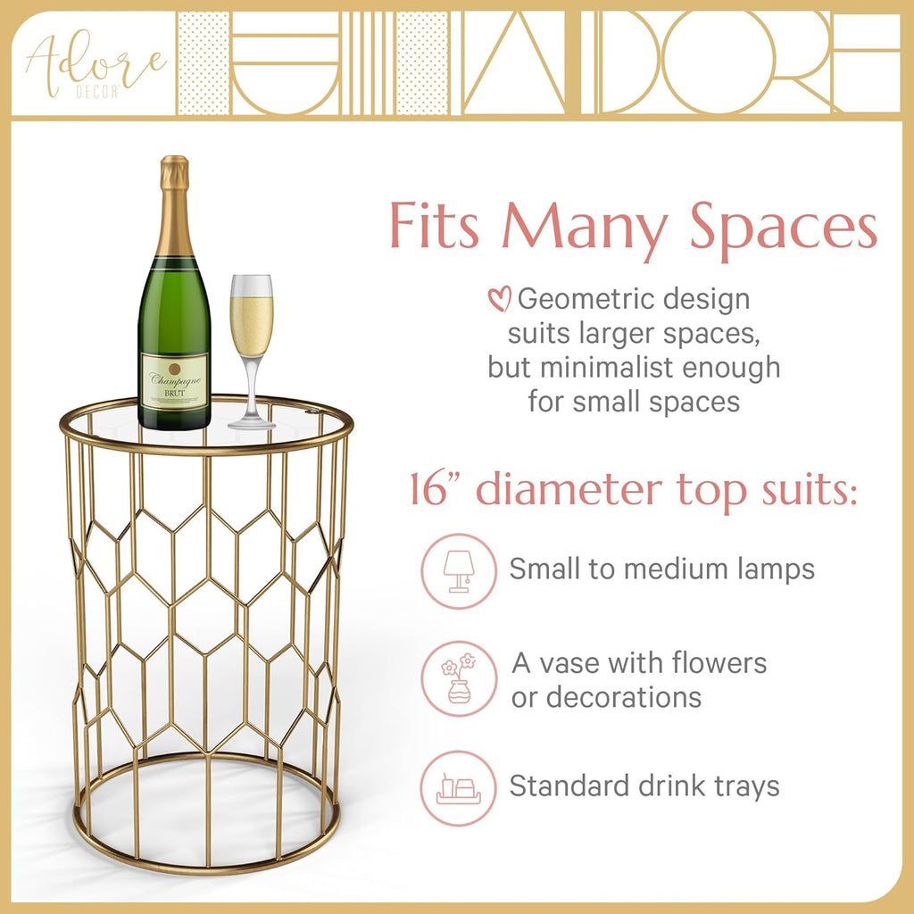Harper Accent Side Table with Stylish Gold Frame, Round 16" Glass Top, Brushed MetalBase, Modern Metal SideTable or EndTable for Living Room, BedsideTable in Bedroom, Fully Assembled