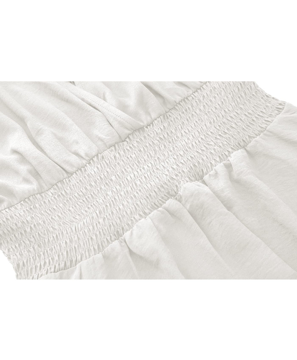 Olaesa Boho Maxi Dress V Neck Short Sleeve Lace Smocked Waist Bohemian Party Dress for Women with Pockets White