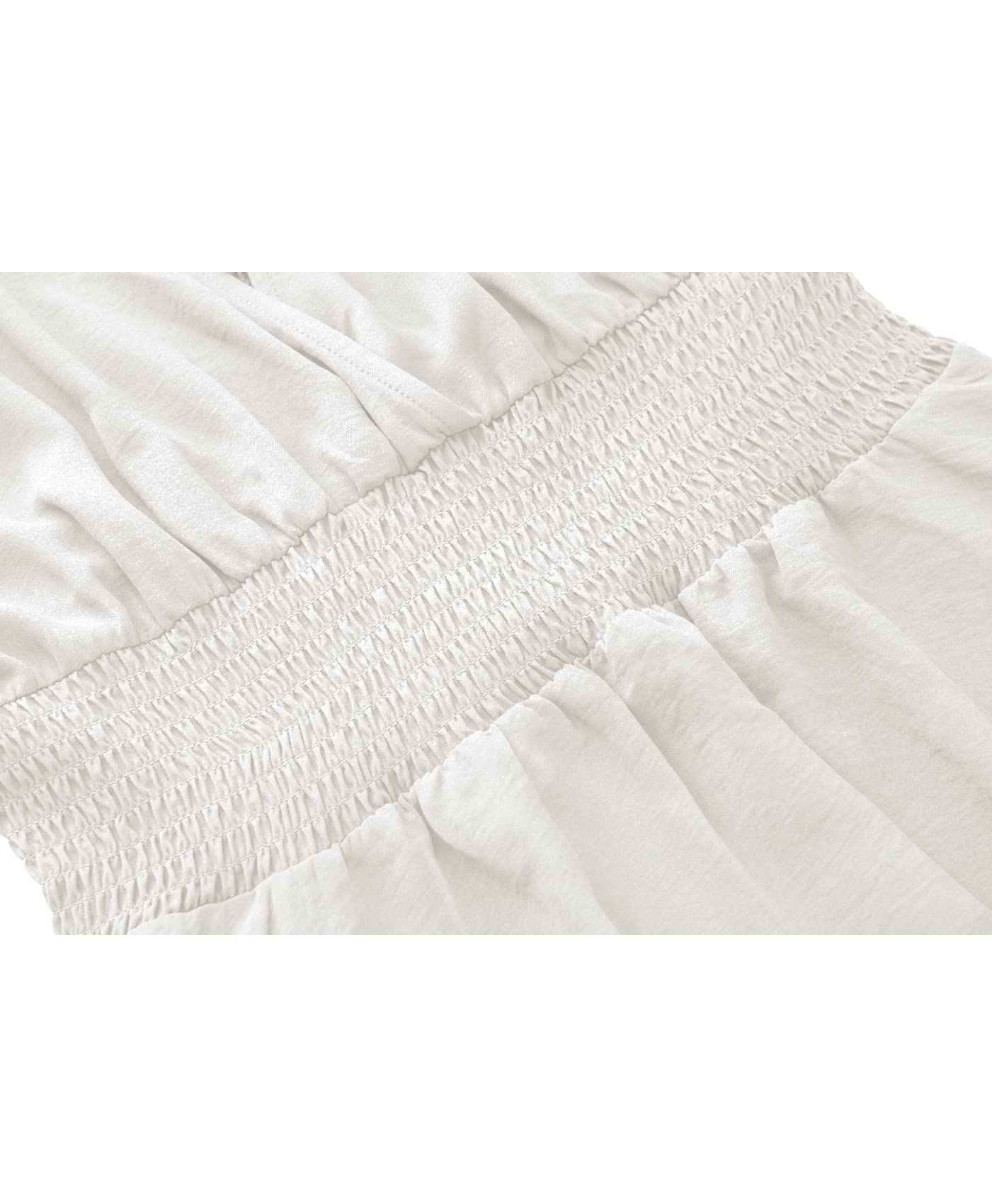 پیراهن ماکسی بوهویی اولائسا با یقه هفت، آستین کوتاه، کمر چین‌دار با توری، پیراهن مهمانی بوهیمی برای زنان با جیب‌ها، سفید