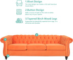 Home Sofa Living Room Furniture, 3 Seater 84" Velvet Upholstered Couch, Mid Century Modern Comfy Couch with Cushions, Classic Tufted Chesterfield Couches for Bedroom, Office, Apartment (Orange)