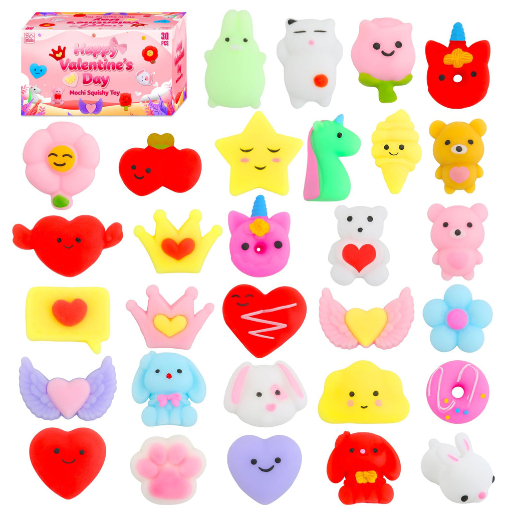 30 Pack Christmas Squishy Toys, Christmas Party Favors Stocking Stuffers Xmas Gifts, Kawaii Mochi Squishies Sensory Squeeze Toys for Kids Girls Boys Toddlers Treasure Box Toys Classroom Prizes