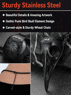 FaithHeart Viking Raven Necklace for Men, Norse Mythology Raven Skull Pendant Sturdy Stainless Steel Amulet Jewelry Gift for Men