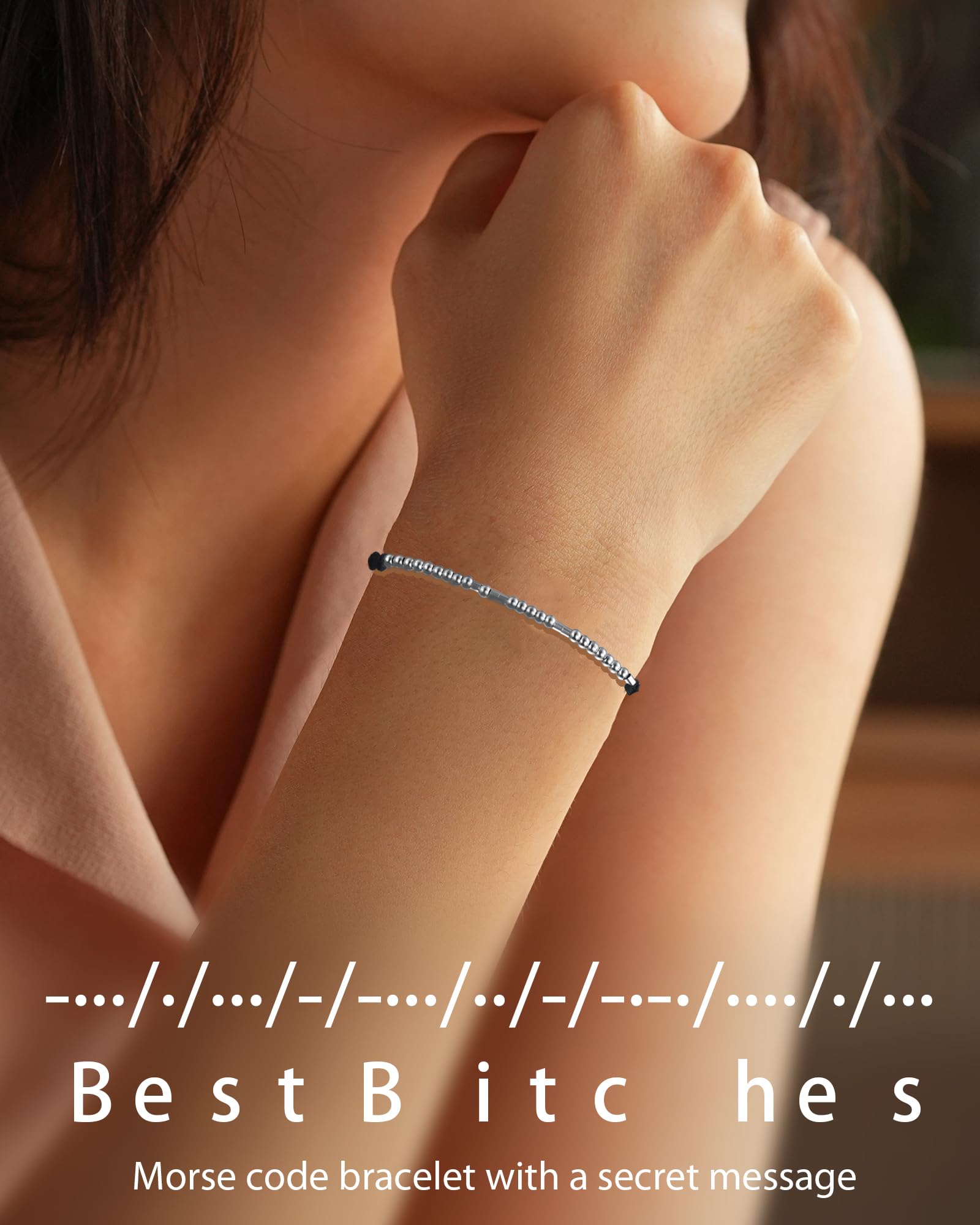 Cadeaux de Noël Shonyin pour Amis Meilleures Copines Bracelets en Code Morse pour Femmes Ensemble de Bracelets Assortis d'Amitié Meilleures Amies Bijoux pour la Journée des Galentines Cadeaux Uniques pour 3