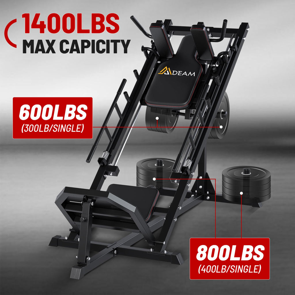 Machine de presse à jambes Mdeam, machine de squat hack avec roulement linéaire, machine de squat hack à 45 degrés pour entraînement de force du bas du corps à domicile ou en salle de sport pour quadriceps, ischio-jambiers, fessiers, mollets