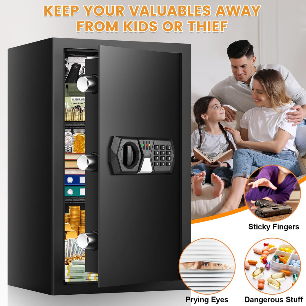4.1 Cuft Fireproof Safe For Home Documents, Safe Box Fireproof Waterproof, Security Document Safes With Keypad Key Lock, Silent Mode, Removable Shelf, Large Digital Combination Safe For Money Jewelry