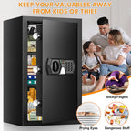 4.1 Cuft Fireproof Safe For Home Documents, Safe Box Fireproof Waterproof, Security Document Safes With Keypad Key Lock, Silent Mode, Removable Shelf, Large Digital Combination Safe For Money Jewelry