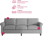 MUZZ 3PCS Sofa Set for Living Room,Modern Linen Couch Set with Nailhead Trim Design, Living Room Furniture Set for Office Apartment Home(Sofa & Loveseat & Chair/Light Grey)