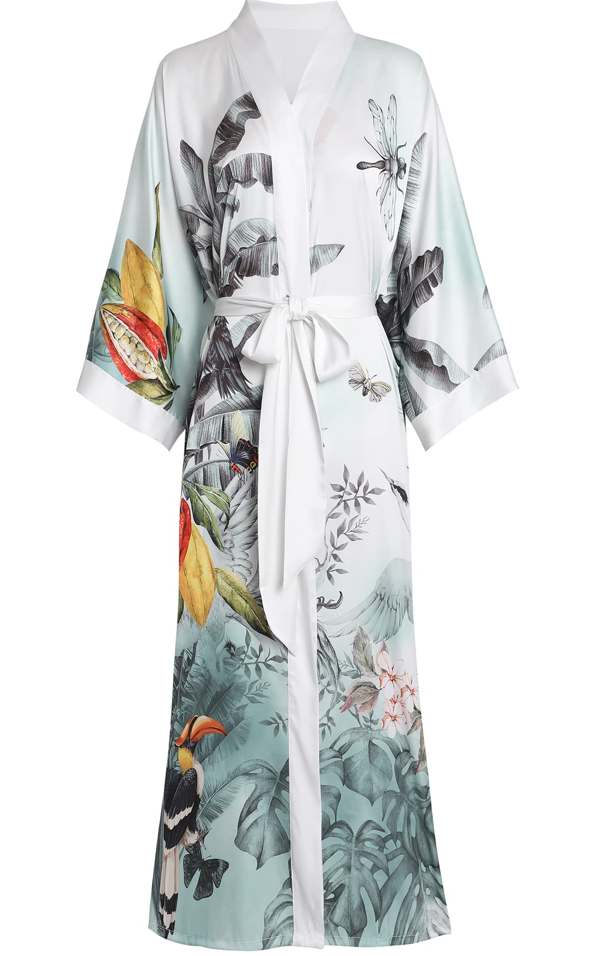 Aensso Long Soft Lightweight Silky Kimonos Robes for Women, Luxury Japanese Floral Womens Kimono Robe