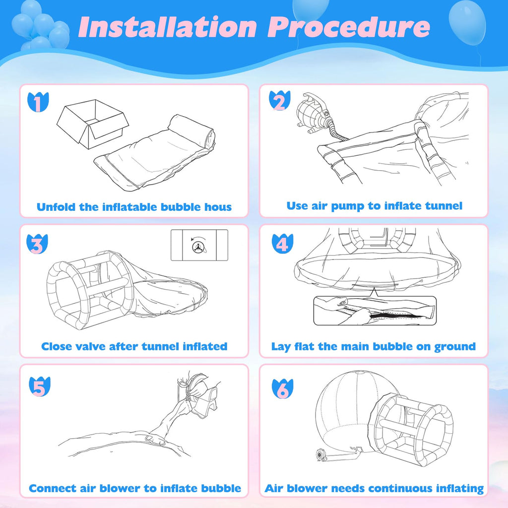 Aufblasbares Bubble-Haus für Kinder, 10ft Durchmesser klarer aufblasbarer Bubble-Dom-Zelt mit Gebläse & Pumpe, gewerblicher PVC wasserdichter Gartenzelt mit 6ft Tunnel, Party, gewerbliche Nutzung, Valentinstag Hochzeit