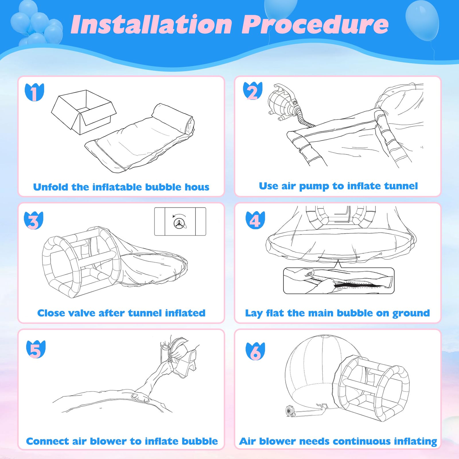 Aufblasbares Bubble-Haus für Kinder, 10ft Durchmesser klarer aufblasbarer Bubble-Dom-Zelt mit Gebläse & Pumpe, gewerblicher PVC wasserdichter Gartenzelt mit 6ft Tunnel, Party, gewerbliche Nutzung, Valentinstag Hochzeit
