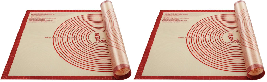 Non-slip Silicone Pastry Mat Extra Large with Measurements 16''By 26'' for Silicone Baking Mat, Counter Mat, Dough Rolling,Oven Liner,Fondant/Pie Crust By Folksy Super Kitchen Red