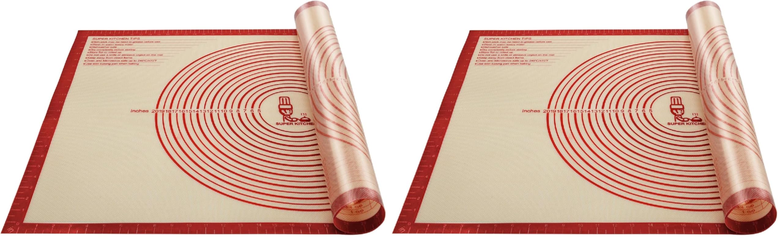 Non-slip Silicone Pastry Mat Extra Large with Measurements 16''By 26'' for Silicone Baking Mat, Counter Mat, Dough Rolling,Oven Liner,Fondant/Pie Crust By Folksy Super Kitchen Red