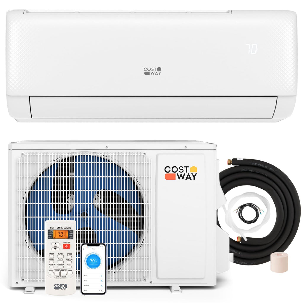 COSTWAY 12000BTU Mini Split Air Conditioner& Heater, 20 SEER2 115V Wall-Mounted Ductless AC Unit Cools Rooms up to 750 Sq. Ft, Energy Efficient Inverter AC with Heat Pump (Blast Series)