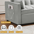 3 in 1 Convertible Sleeper Sofa Bed, Futon Couches for Living Room with Side Pocket | Adjustable Backrest | Velvet Fabric | Pull Out Couch | Small Loveseat | Sectional Sofa Bed(Grey)