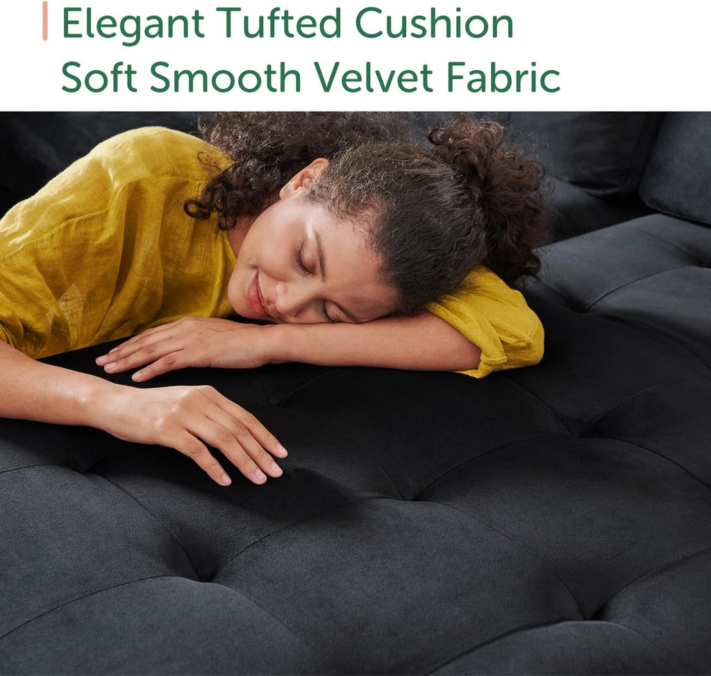 HONBAY Sectional Sleeper Sofa with Pull Out Bed, Sleeper Sectional Couch for Living Room, Sofa Bed with Storage Chaise, Velvet Black