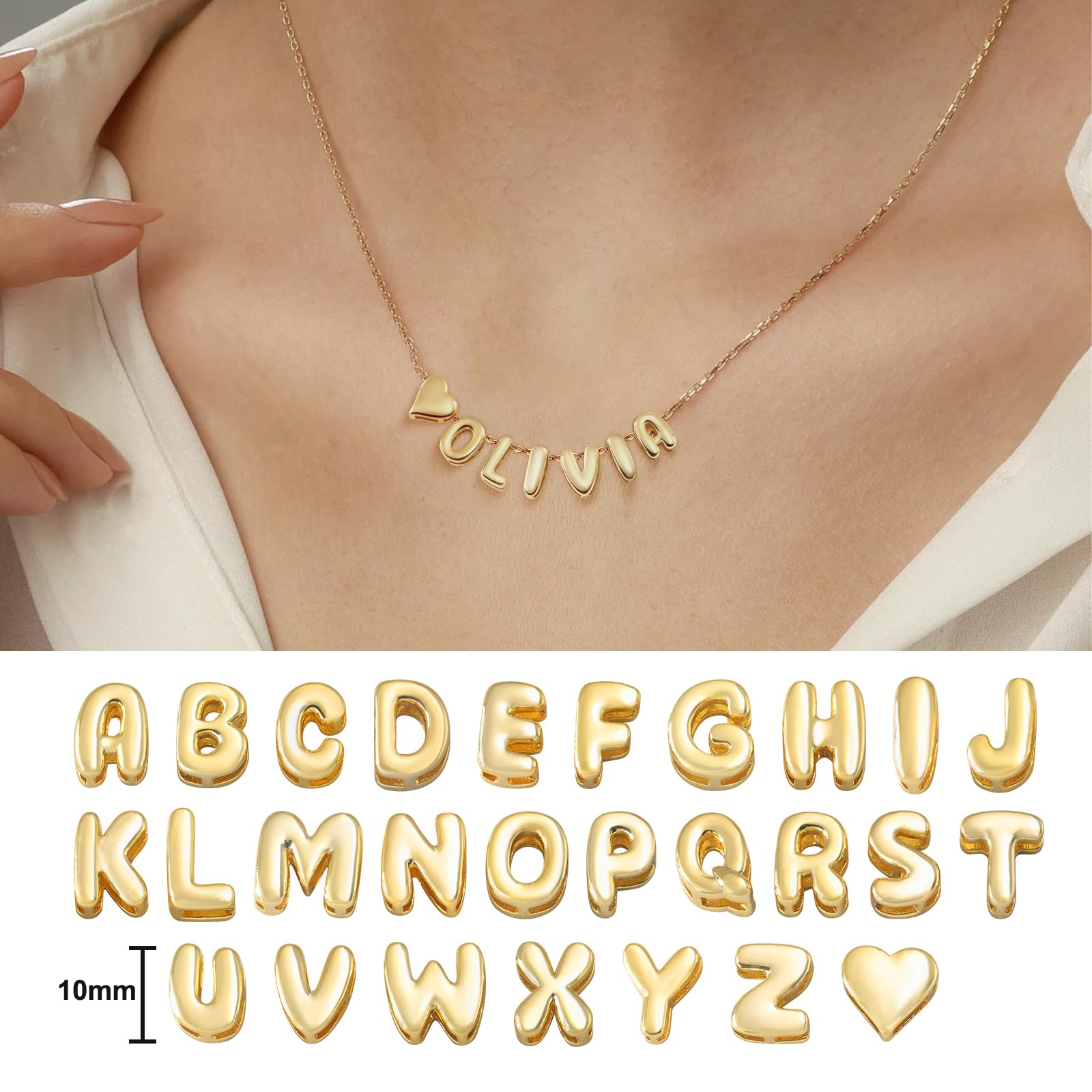 Yopicks Custom Bubble Letter Necklace, Personalized Name Necklaces for Women 14K Gold Plated Initial Necklace Mama Alphabet Pendant A-Z | Graduation Birthday Gifts for Women