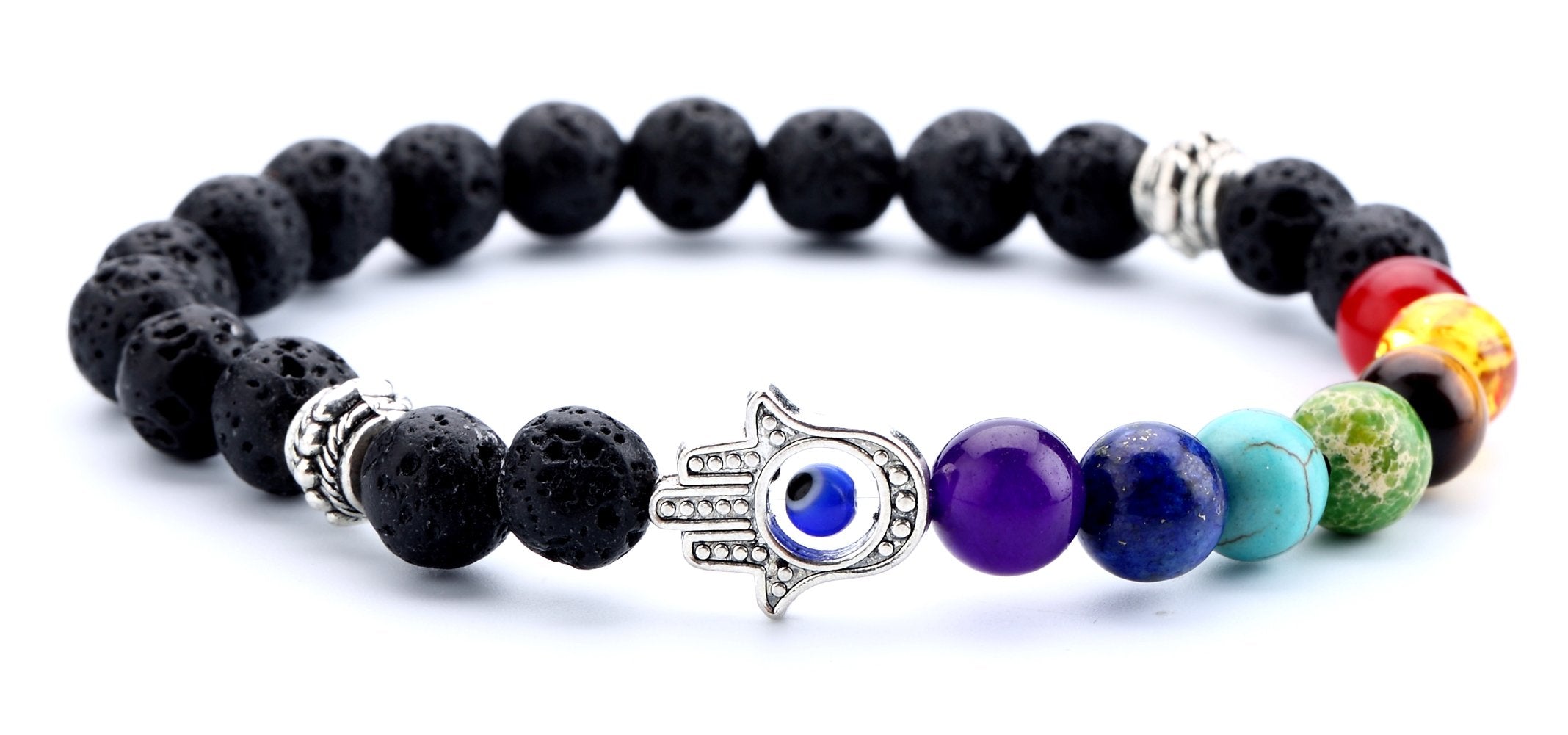 Hamoery Men Women 8mm Lava Rock 7 Chakra Beads Chakra Bracelet Braided Rope Natural Stone Yoga Bracelet Bangle