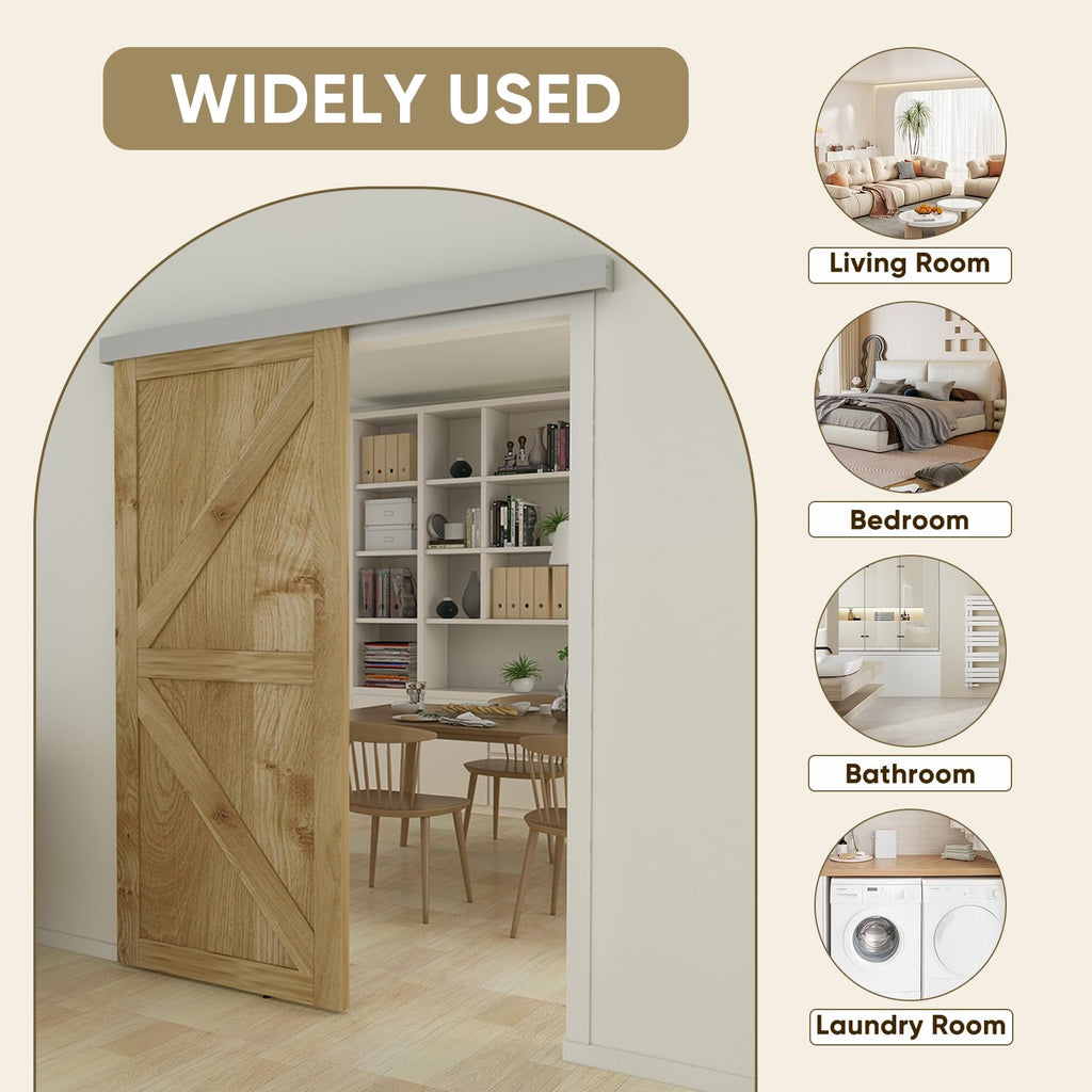 JUBEST 6FT Barn Door Sliding Hardware Track Kit, Aluminium Alloy Box Rail Hardware for Classic Modern Interior Single Wooden Door,Low Clearance