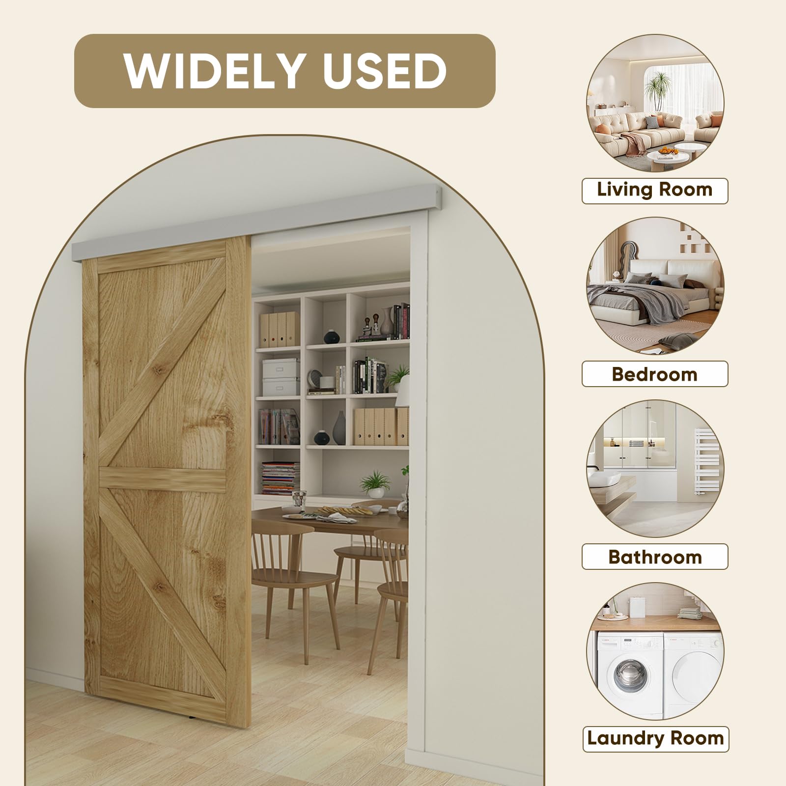 JUBEST 6FT Barn Door Sliding Hardware Track Kit, Aluminium Alloy Box Rail Hardware for Classic Modern Interior Single Wooden Door,Low Clearance