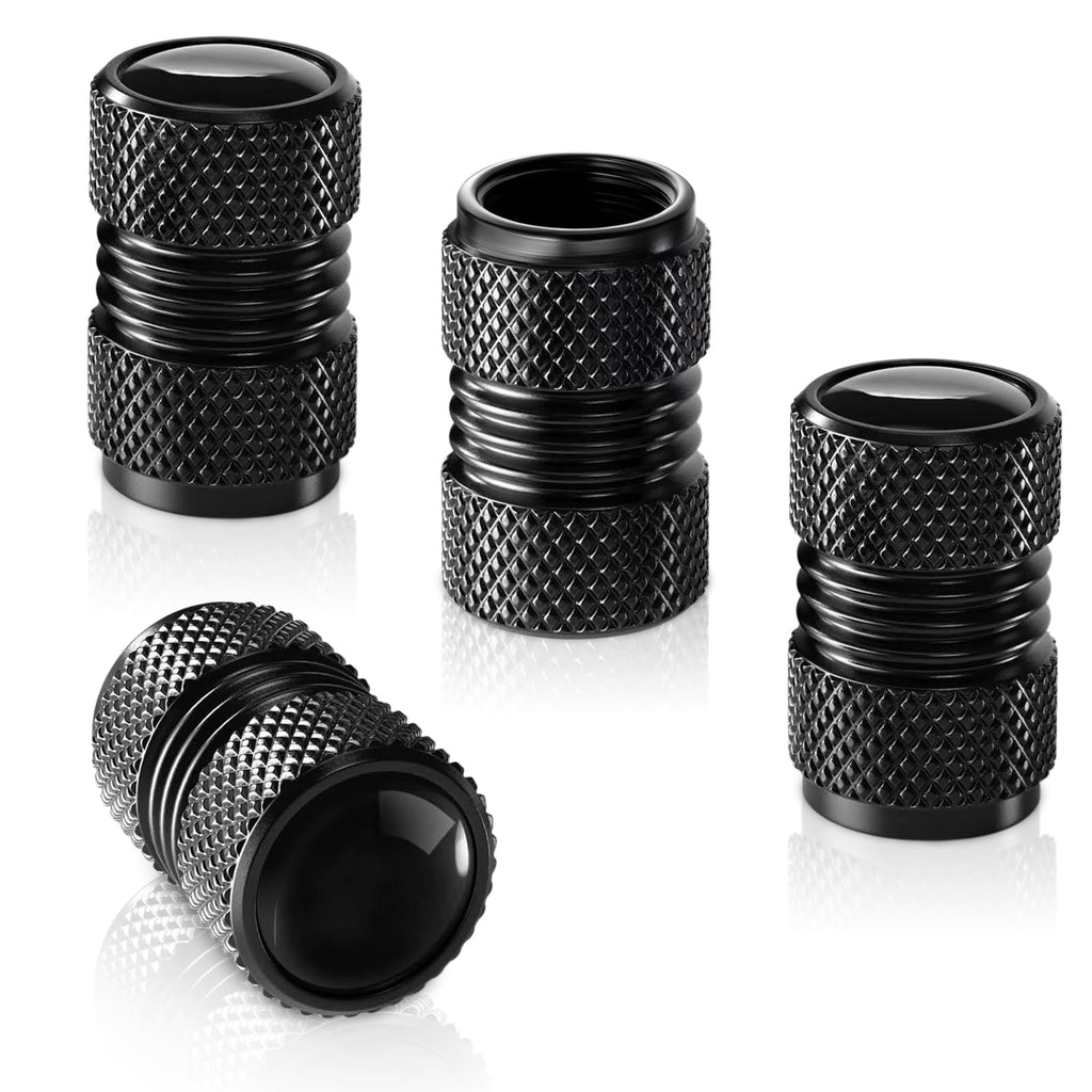 Tire Valve Stem Cap for GMC Metal Tire Stem Cover with Belt O-Ring Air caps Sports Accessories 4 Pieces (Black)