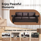 Rivet Couch,Living Room Sets,Mid-Century Couch, Solid Wooden Frame for Living Room,Vintage Couches (Brown, Loveseat+3 Seater)