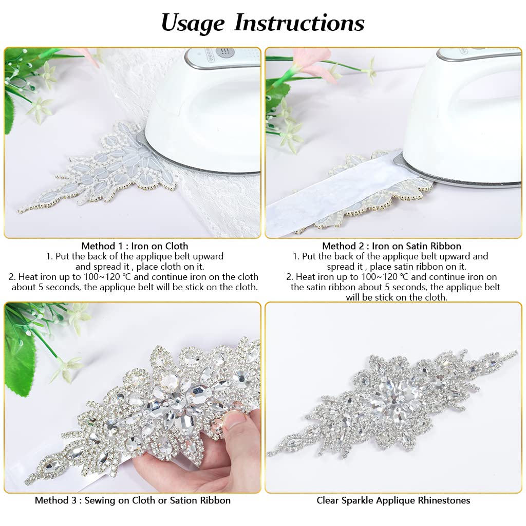 Pardecor Wedding Belt Rhinestone Belt Bridal Wedding Dress Sash Trim Rhinestone Applique Dress Belt Crystal Sash Accessories (327 Silver)