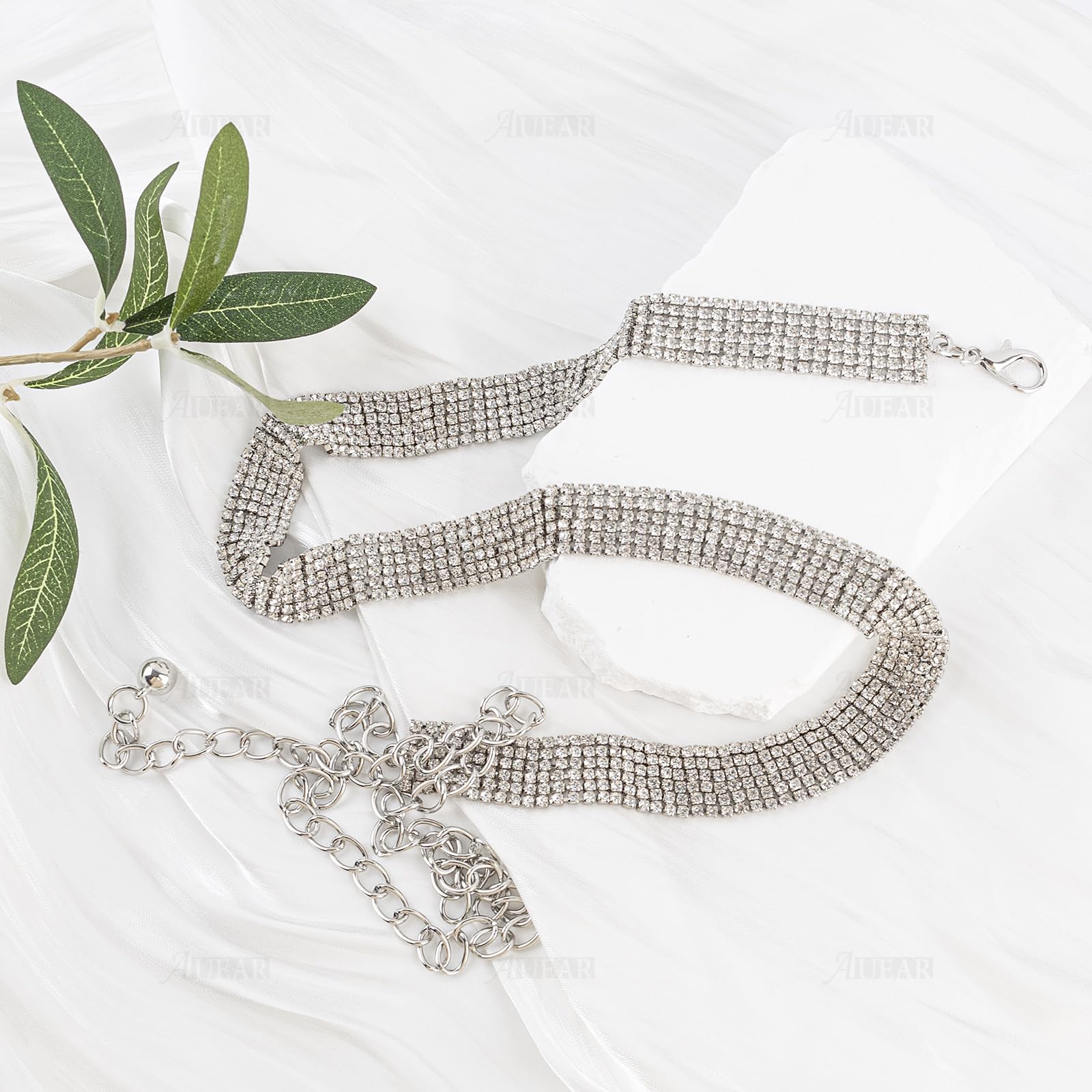 AUEAR, Women's Rhinestone Belt Shiny Crystal Diamond Waist Fashion Silver Buckle