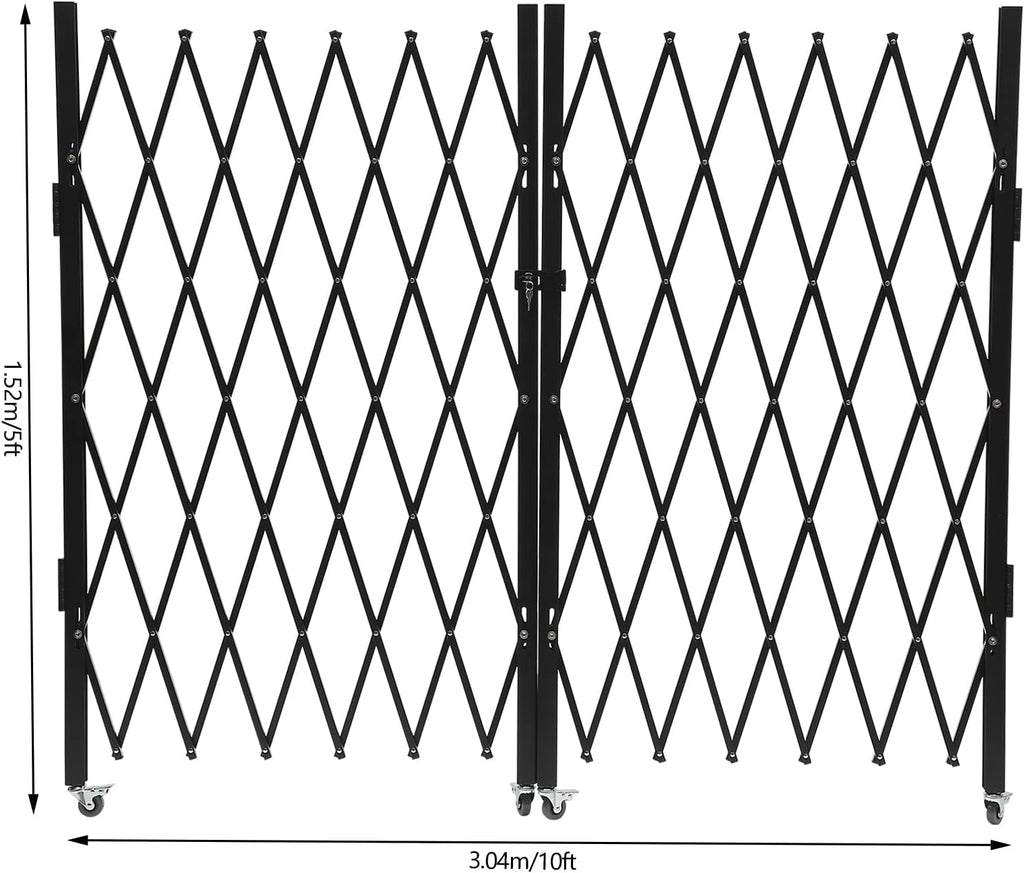 Double Folding Security Door, 5.25' H x 9.84' W Wall Mounted Scissor Gate - Iron & Aluminum Alloy Accordion Gate with 360 Rolling Barricade