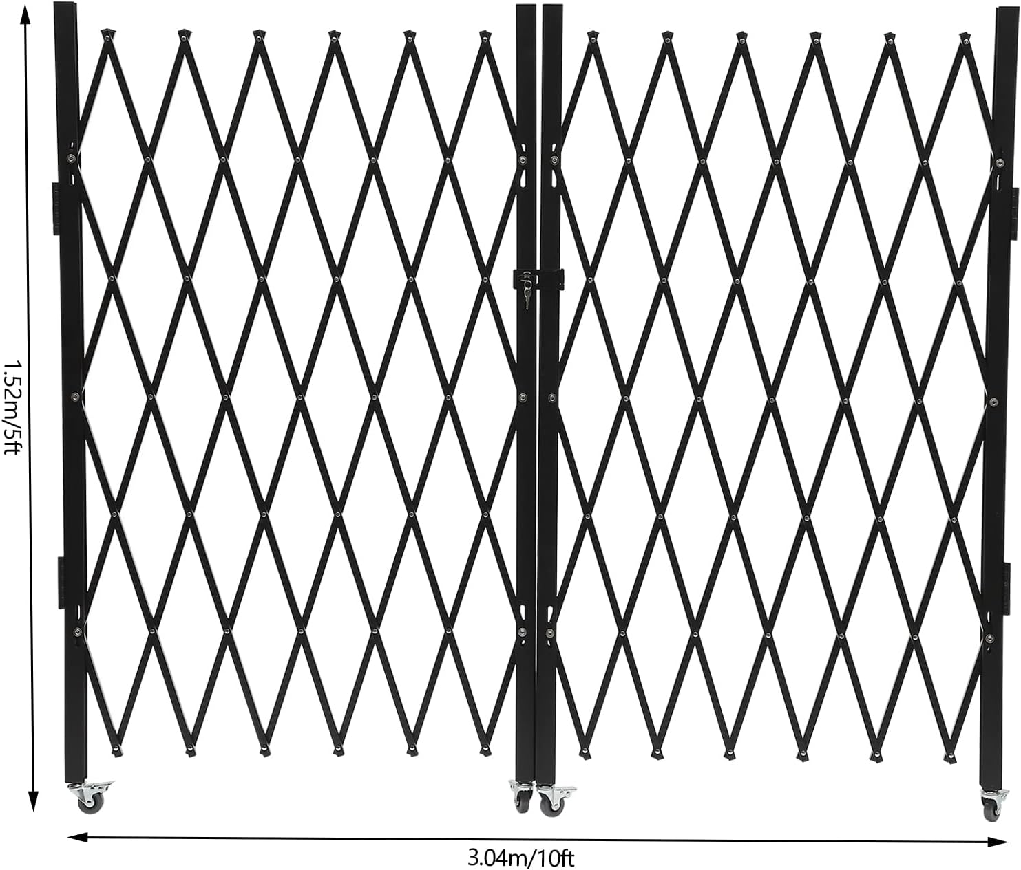 Double Folding Security Door, 5.25' H x 9.84' W Wall Mounted Scissor Gate - Iron & Aluminum Alloy Accordion Gate with 360 Rolling Barricade